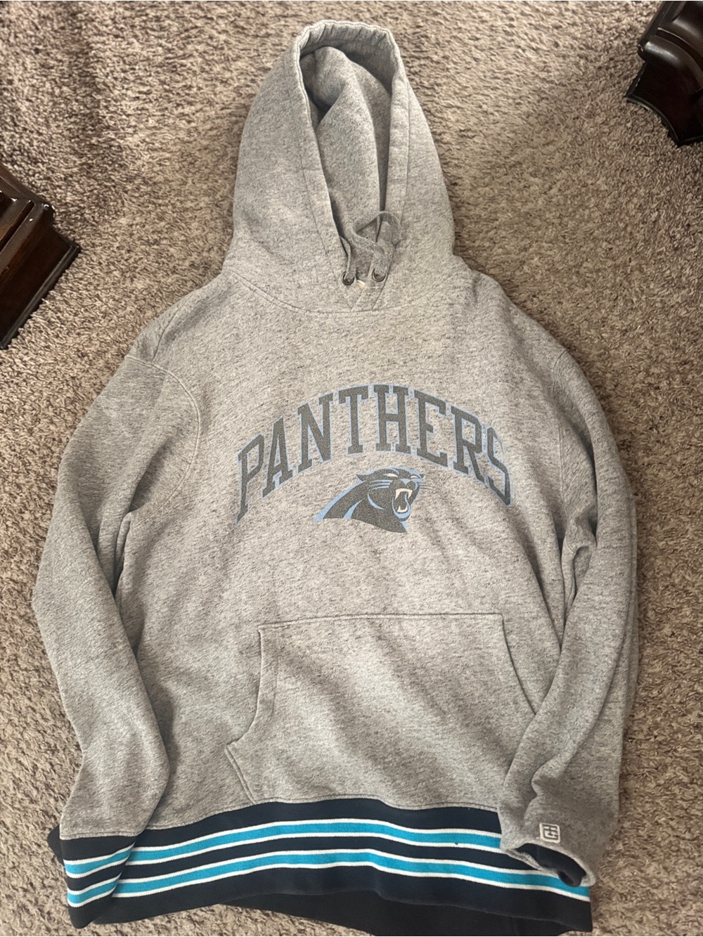 Carolina Panthers Grey Hooded Pullover Sweatshirt Mens Large